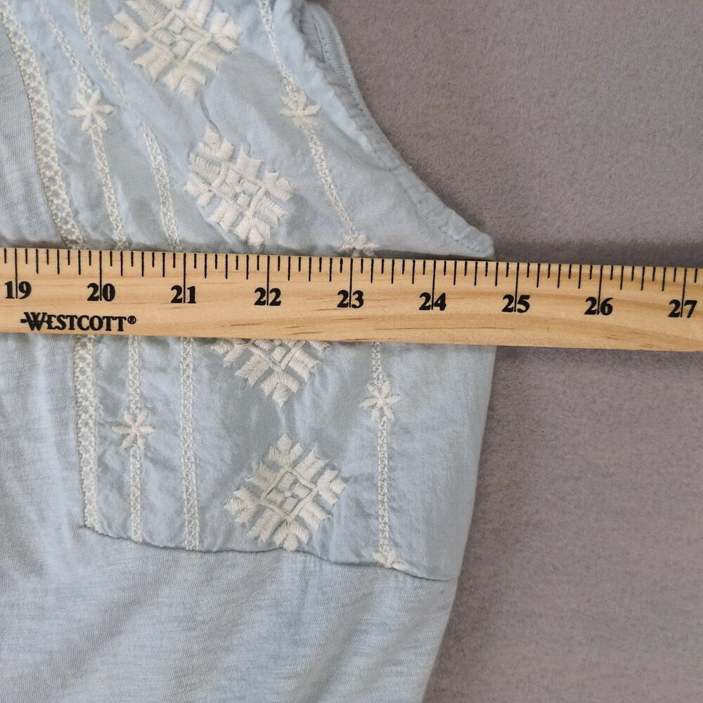 Wonderly Soft Blue Snowflake Embroidered Blouse Top Womens Plus Sz 2X Tassel Tie - Picture 3 of 10